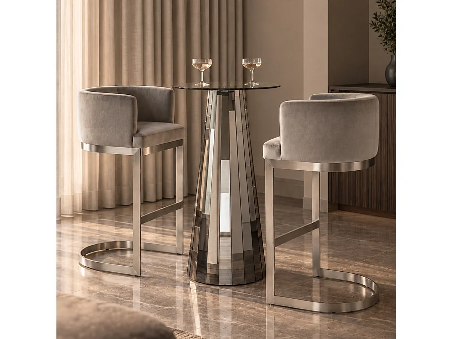 My Furniture Emmeline Smoked Mirror Bar Table - Toughened Smoked Glass Top, Luxurious Statement Piece