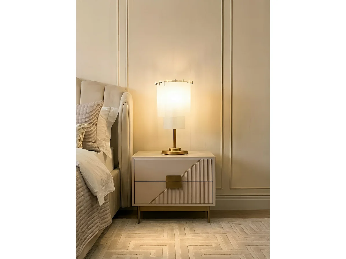 My Furniture Canford Bedside Table - Latte Finish, Matt Brass Handles, 2 Soft-Close Drawers