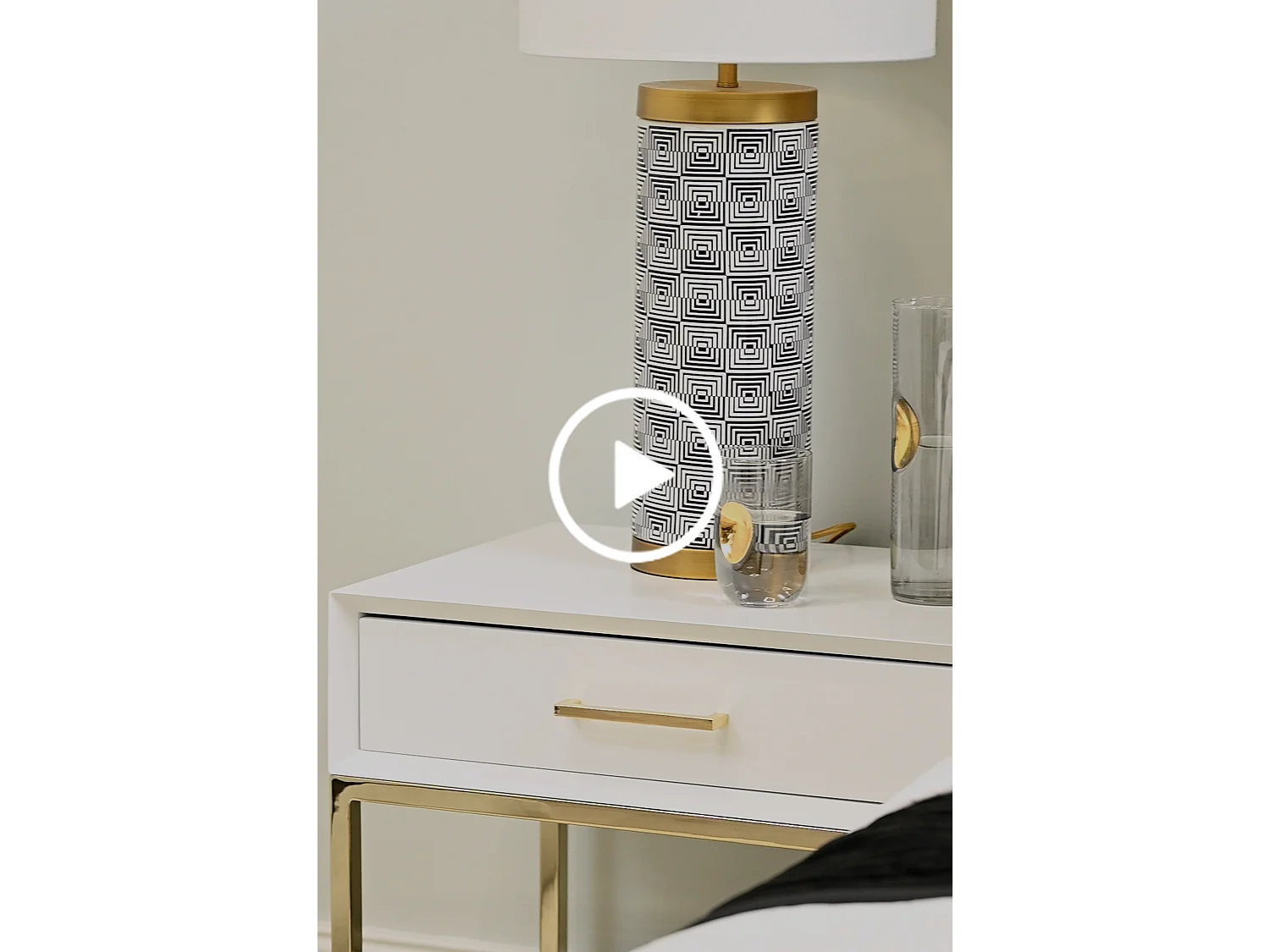 Duo White Bedside Table, Matt White Wood and Champagne Gold Stainless Steel, Soft-Close Drawer