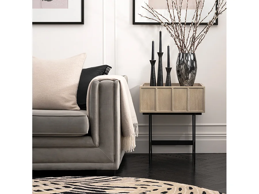 My Furniture Eastwood Side Table - Warm Grey Washed Oak Veneer, Black Steel Base, 50x50x60 cm