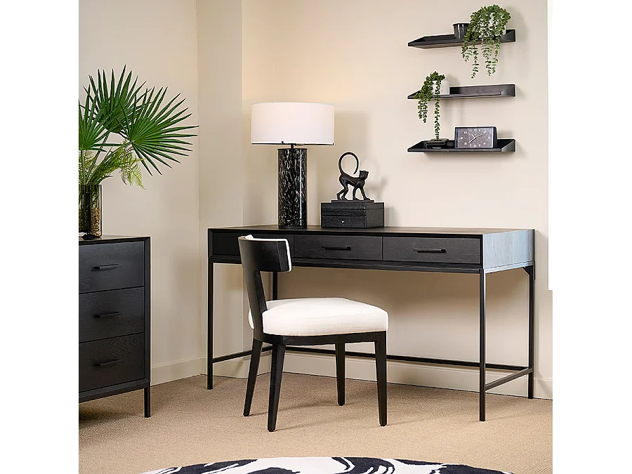 My Furniture Duo Black Desk and Dressing Table - 150cm Contemporary with Soft-Close Drawers