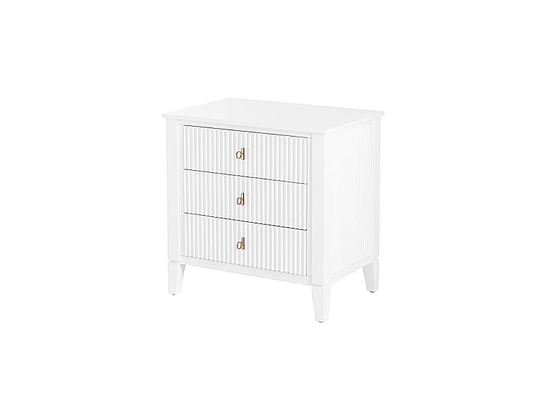 Heidi White Bedside Table - Reeded Front, Brass or Silver Handle