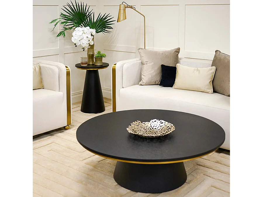 Brewster Black Side table by My Furniture - 60 cm, Solid Ash, Brushed Brass Accent