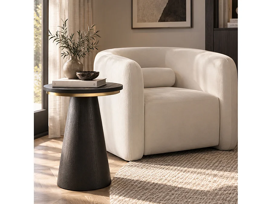 Brewster Black Side table by My Furniture - 60 cm, Solid Ash, Brushed Brass Accent