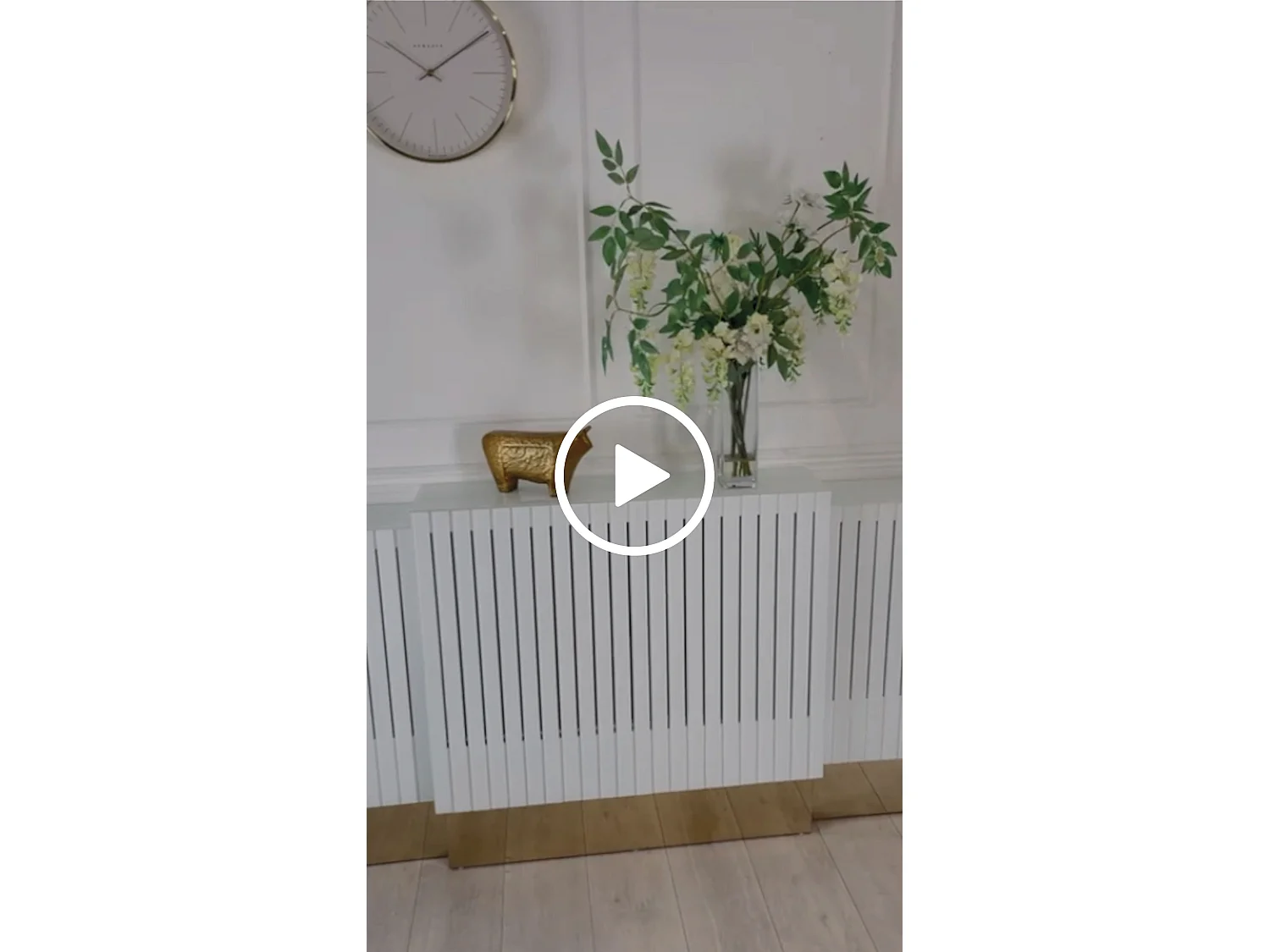 Anastasia Adjustable White Bevelled Glass Radiator Cover with Brass Base - Up to 205 cm