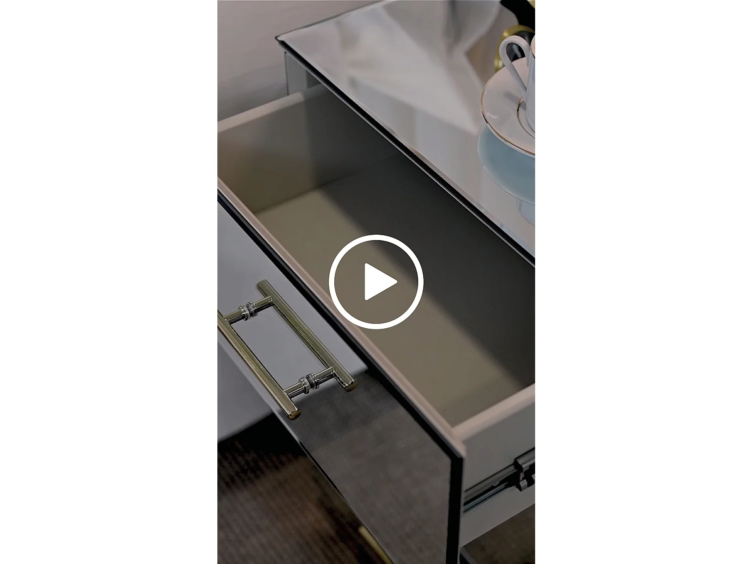 Harper Mirrored Side Table - Champagne Gold and Pale Grey