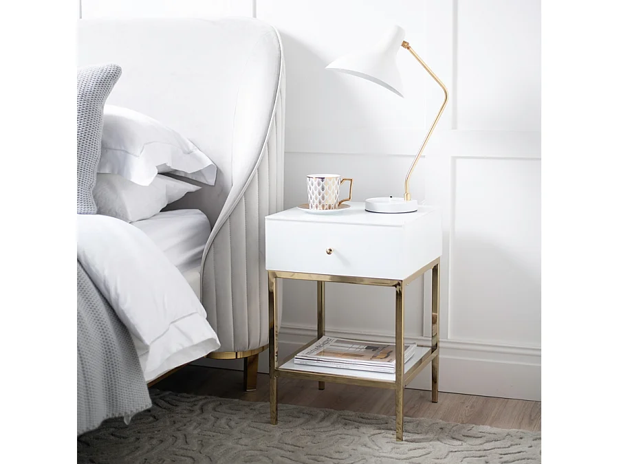 Stiletto White Glass and Brass Side Table