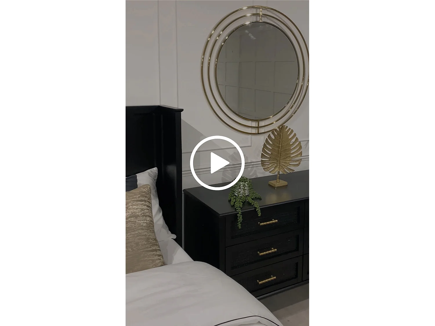 Kingston Wicker Bedside Table - Solid Wood, Black Painted Wicker, Soft-Close Drawers, Brushed Brass Handles