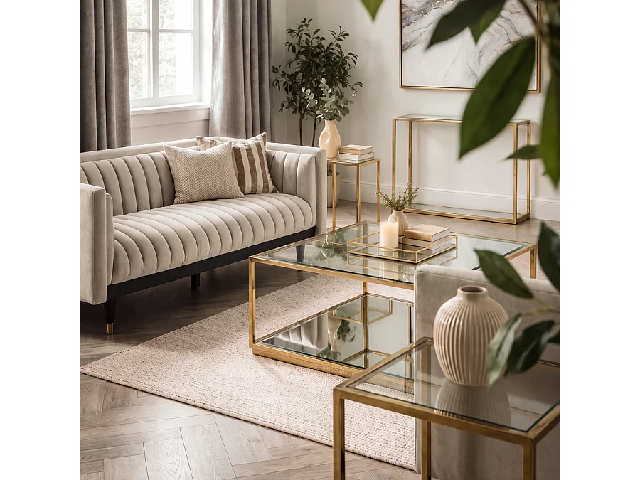 Rippon Brass Square Side Table, 45 x 66 cm, Polished Stainless Steel Frame with Brass Finish