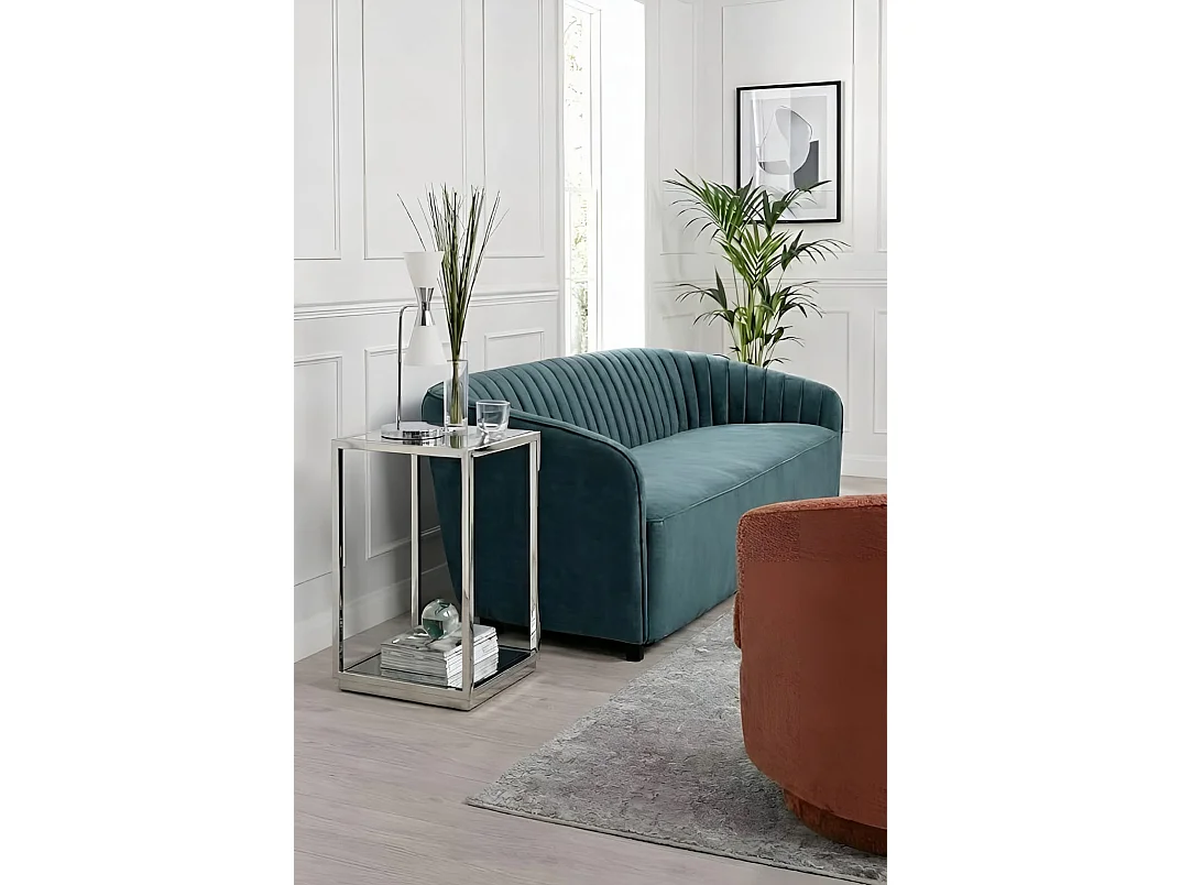 Rippon Silver Square Side Table, Polished Stainless Steel Frame, Bevelled Glass Top