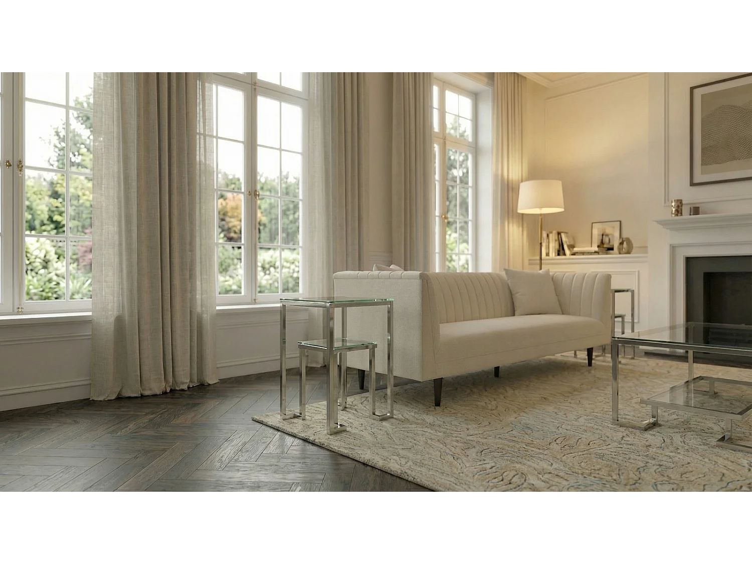 Anta Silver Side Table - Chrome Tubular Steel, Toughened Glass, Integrated Shelf, 60 cm H