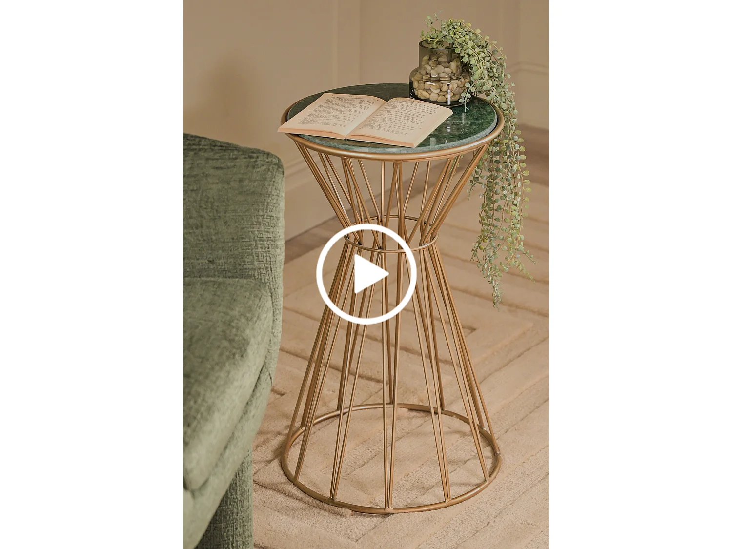 Mali Brass Side Table with Solid Marble Top, Brass Paint Finish