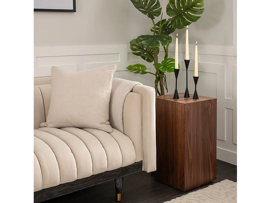 Renato Round Side Table, Walnut Veneer, 32x62 cm