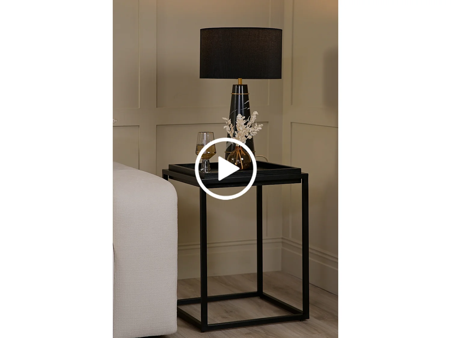 Mae Side Table, Square Contemporary Side Table with Ash Veneer Top and Black Satin Steel Frame