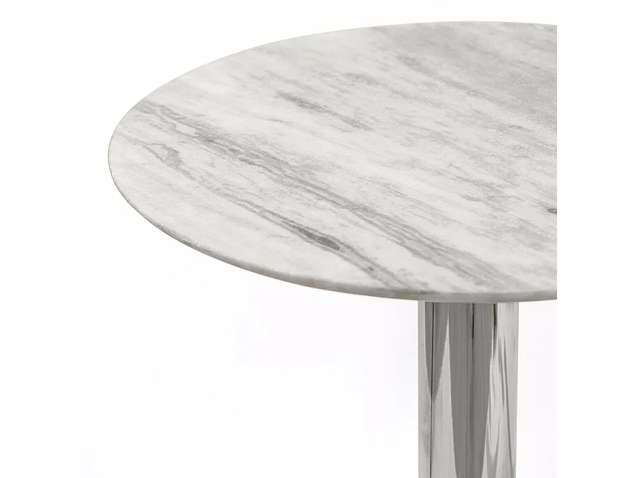 Parker Silver Side Table - Round Marble Top, Mirror-Polished Spun Aluminium Base, 60 cm Height