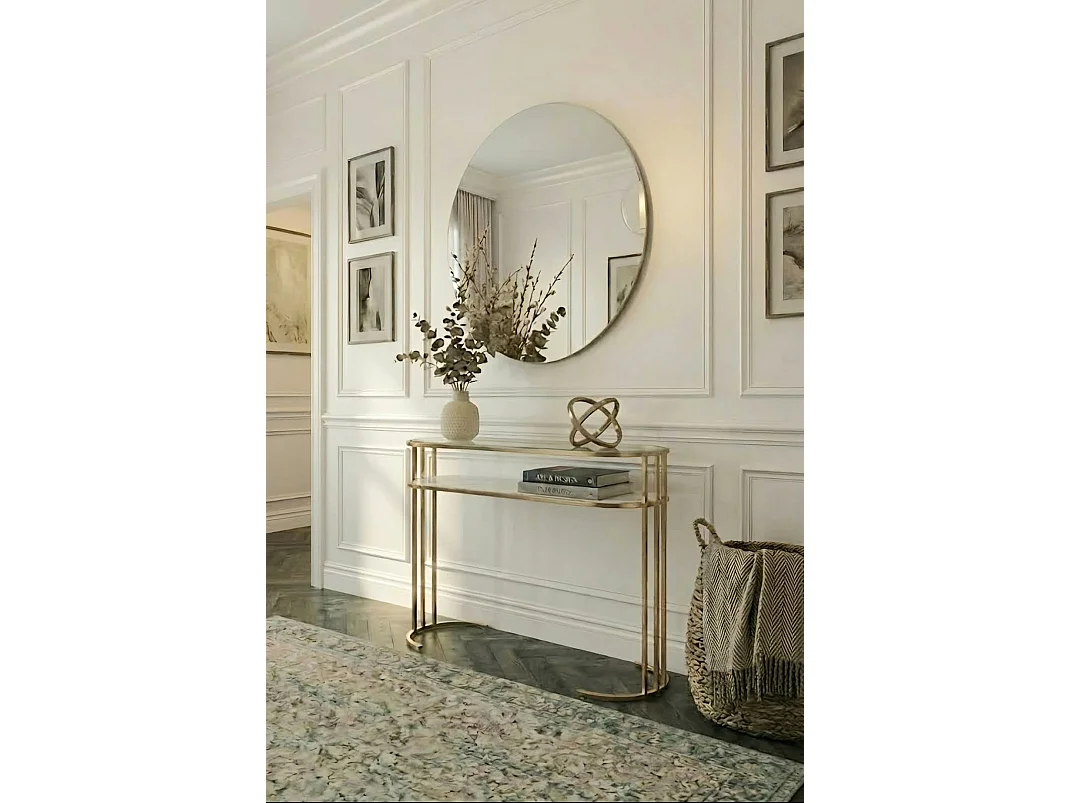 Aria Art Deco Side Table, Brass Finish, Glass Top, Marble Shelf