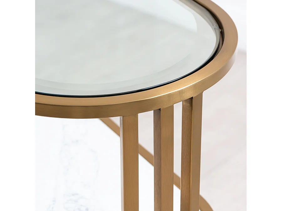 Aria Art Deco Side Table, Brass Finish, Glass Top, Marble Shelf