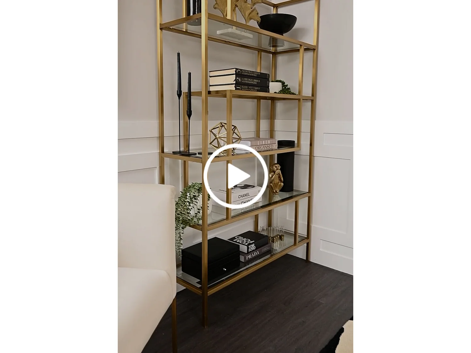 Otto Brass Shelf Unit - 5-Tier Brushed Brass Stainless Steel Frame with Toughened Glass