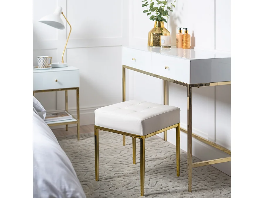 Stiletto Contemporary White and Brass Stool