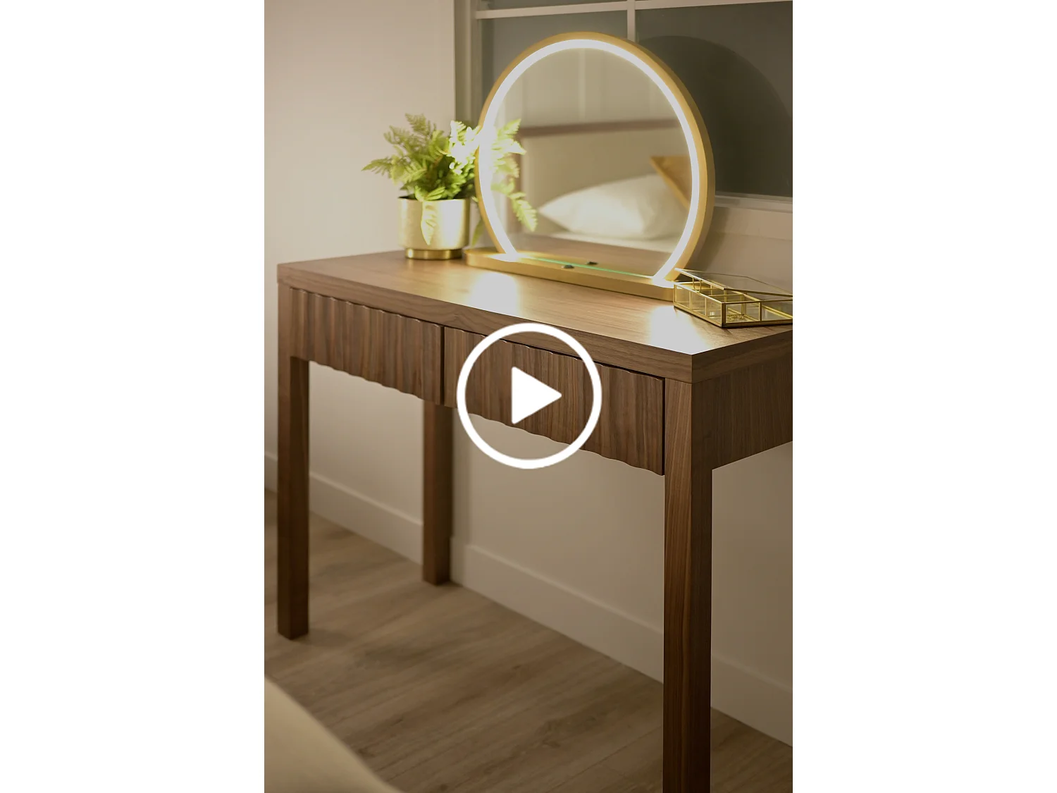 Oriel Console Table - Solid Oak with Walnut Veneer, 2 Soft-Close Drawers, Reeded Detailing