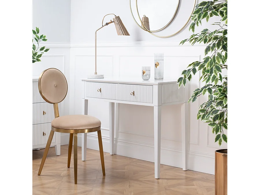 Heidi White Console Table with Reeded Detail, Brass and Silver Handles