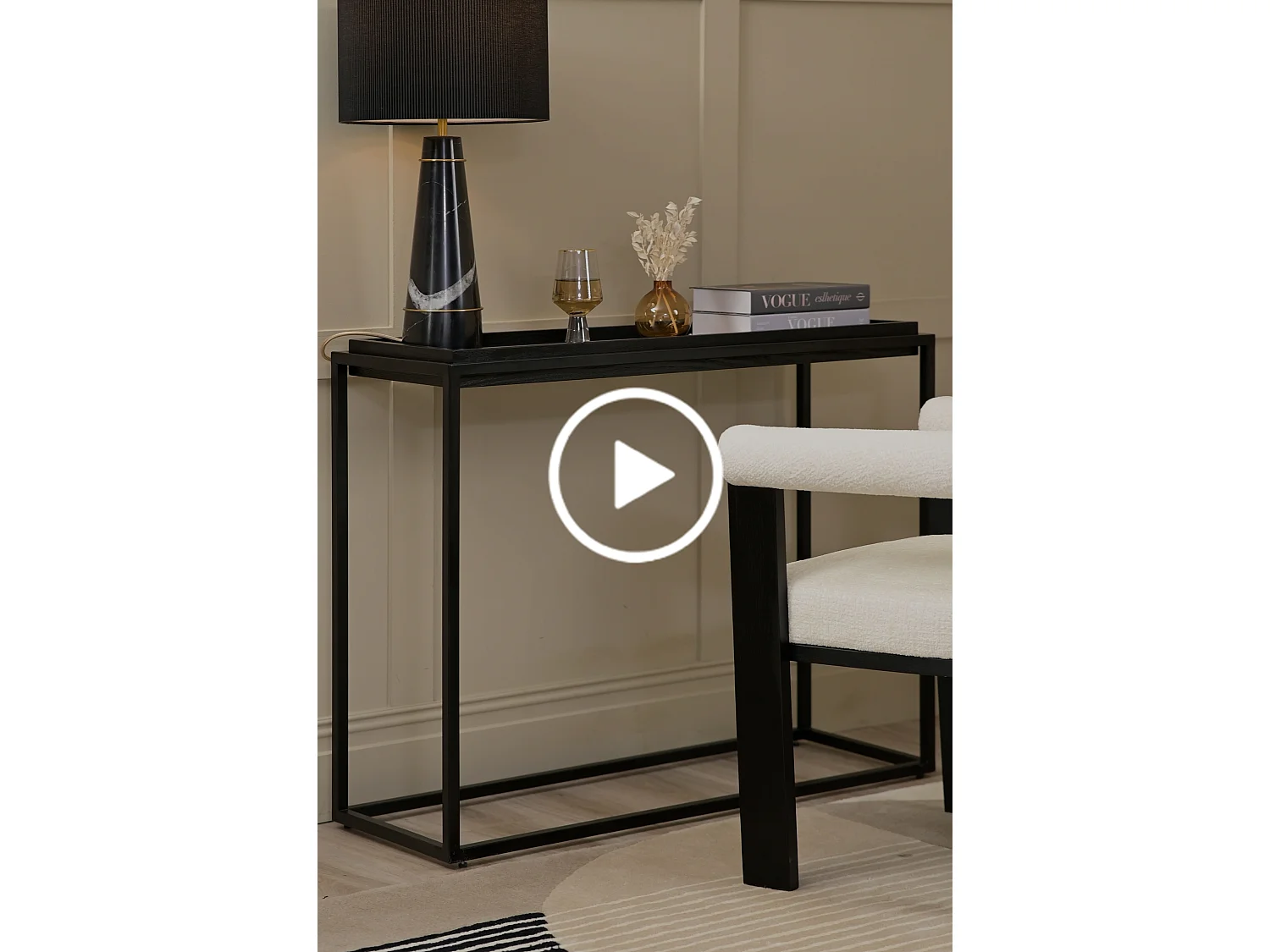 Mae Console Table, Black Satin Steel Frame, Ash Veneer Top