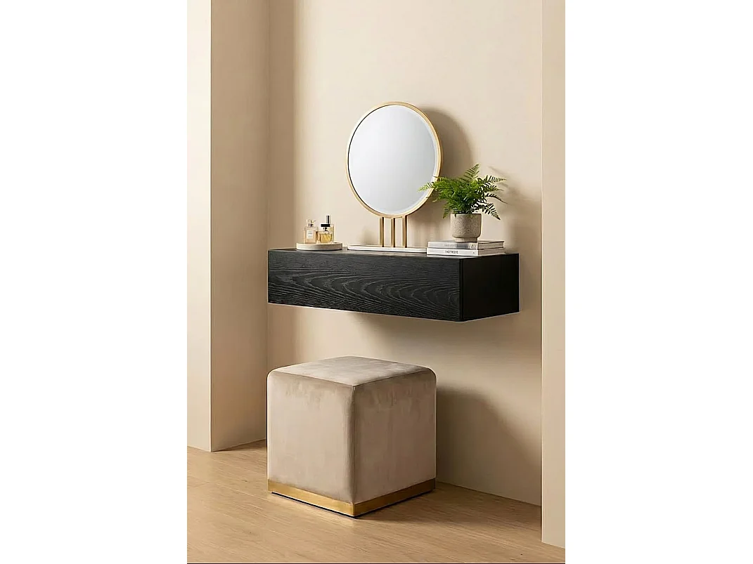Inga Black Oak Floating Console Table - Wall-Mounted Drawer, Oak Veneer, Modern