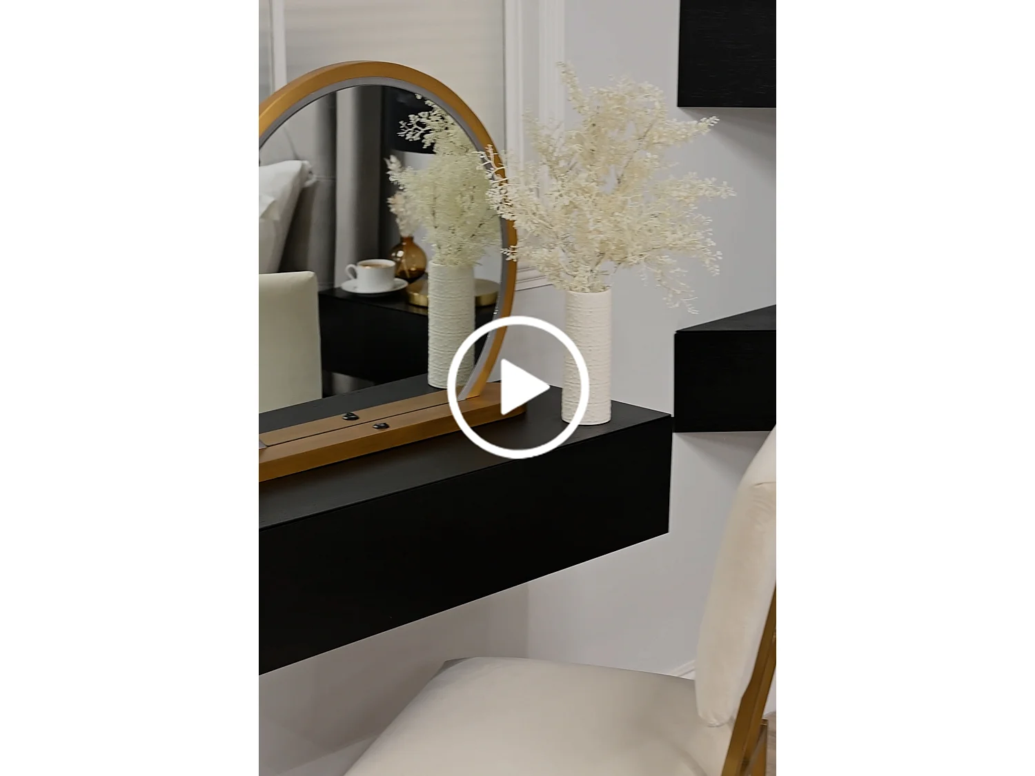 Inga Black Oak Floating Console Table - Wall-Mounted Drawer, Oak Veneer, Modern