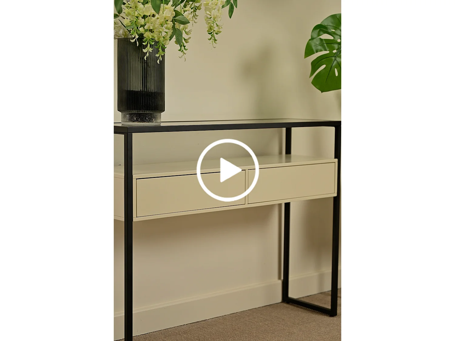 Elvi Console Table - Contemporary Two-Drawer Console with Glass Top