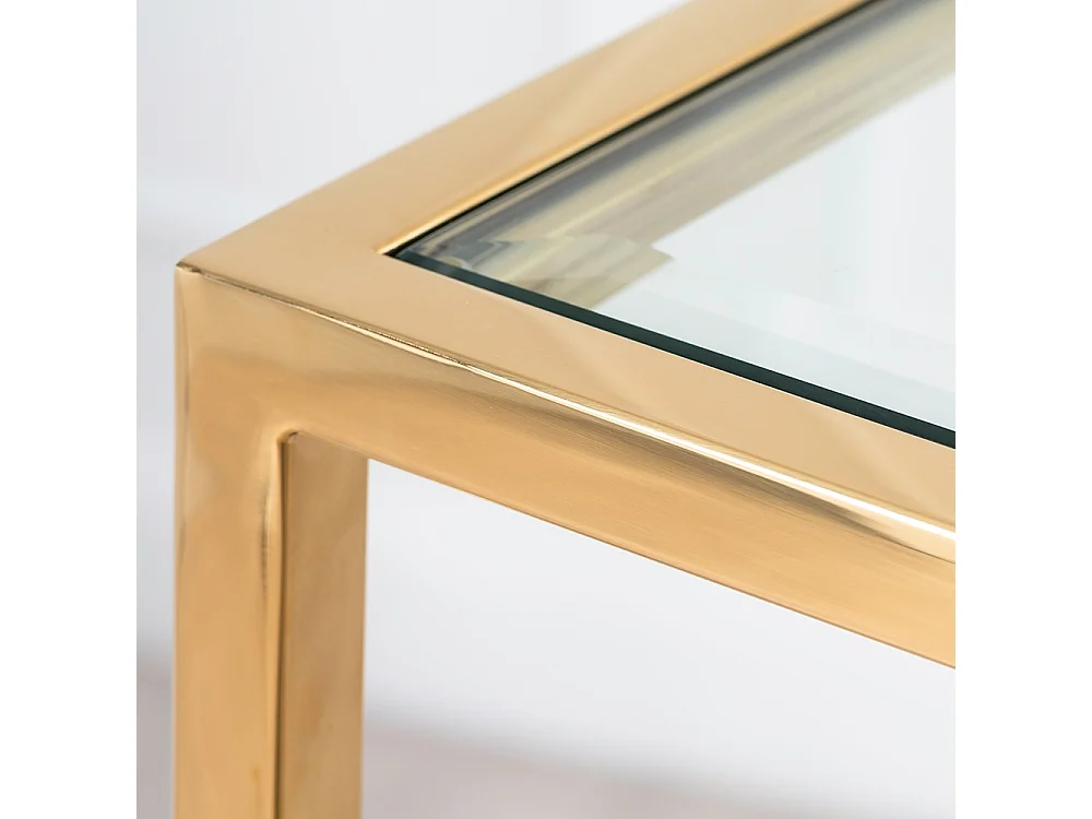 Rippon Brass Rectangular Console Table, Art Deco Two-Tier Console, Brass-Finish Stainless Steel Frame