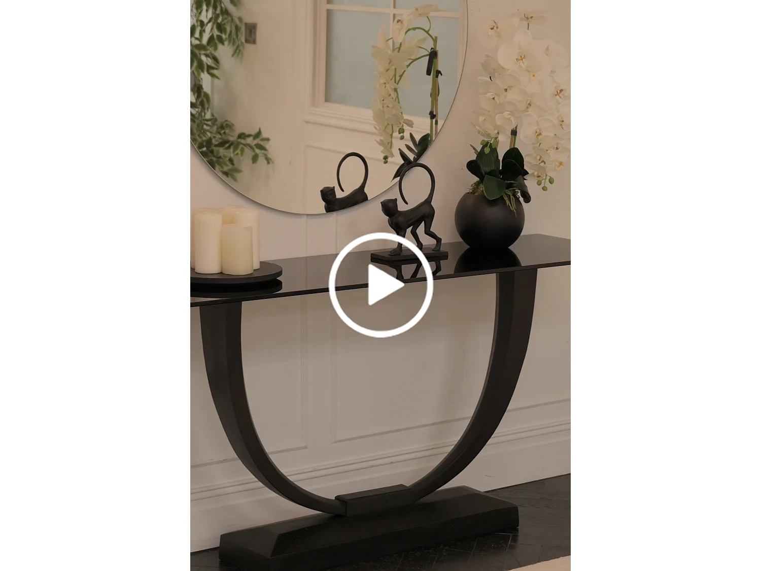 Omnia Console Table, Matte Black Aluminium Base and Black-Tinted Glass Top