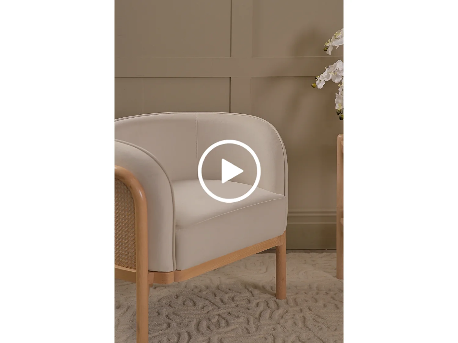Millie Tub Chair - Chalk Velvet, Ash Frame with Woven Wicker Panels