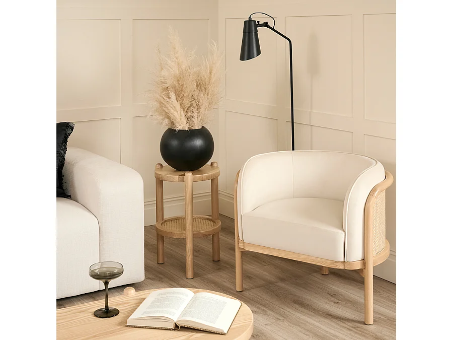 Millie Tub Chair - Chalk Velvet, Ash Frame with Woven Wicker Panels