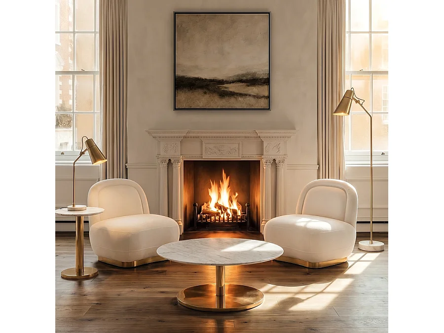 Lima Sculptural Lounge Chair - Chalk Velvet, Brushed Brass Base