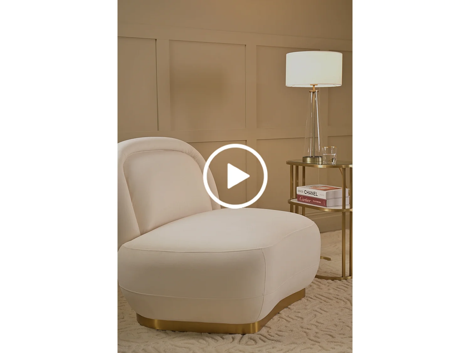 Lima Sculptural Lounge Chair - Chalk Velvet, Brushed Brass Base