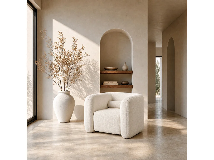 Munich Curved Tub Armchair - Ivory Chenille, Foam & Fibre Filling