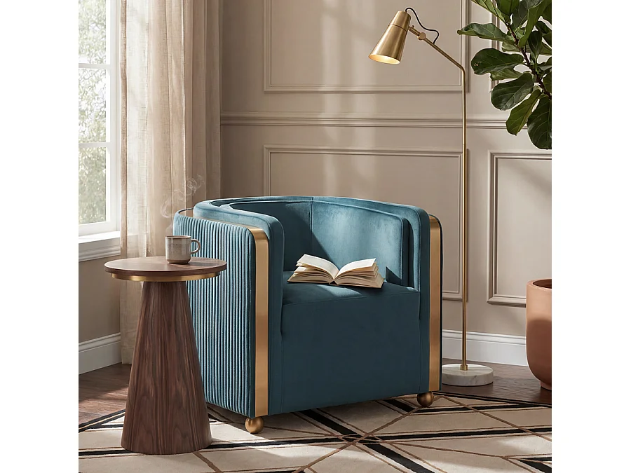 Ozman Club Lounge Chair - Peacock Velvet with Brass-Trimmed Feet