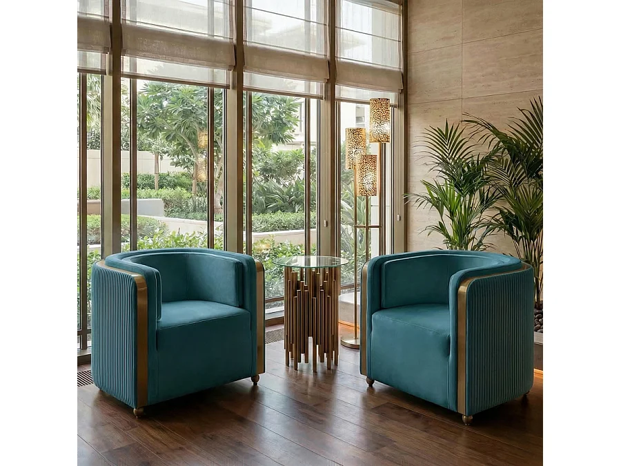 Ozman Club Lounge Chair - Peacock Velvet with Brass-Trimmed Feet