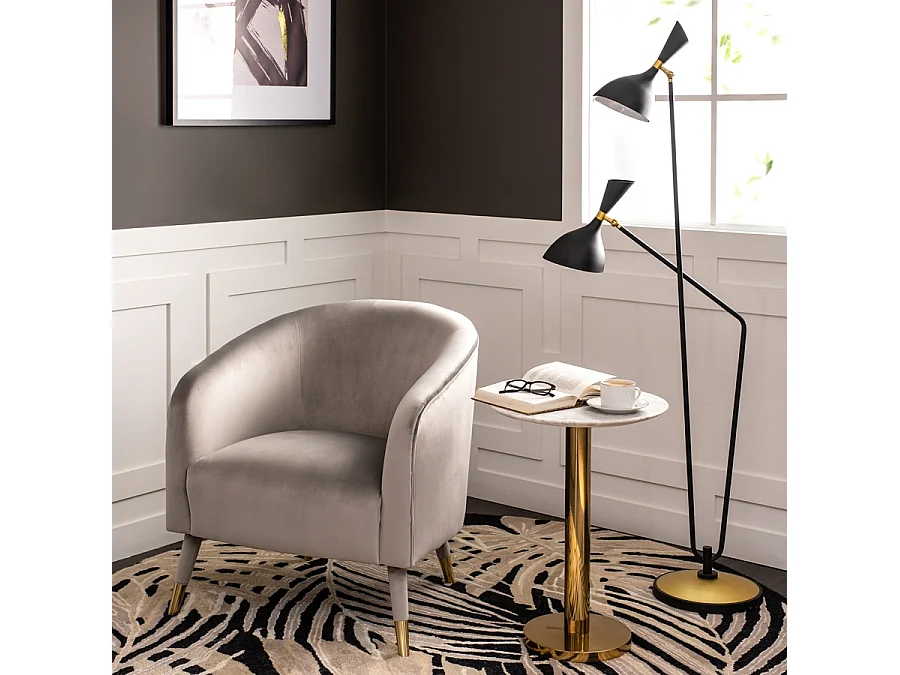 Bellucci Armchair, Dove Grey Velvet - Brass-Capped Upholstered Legs