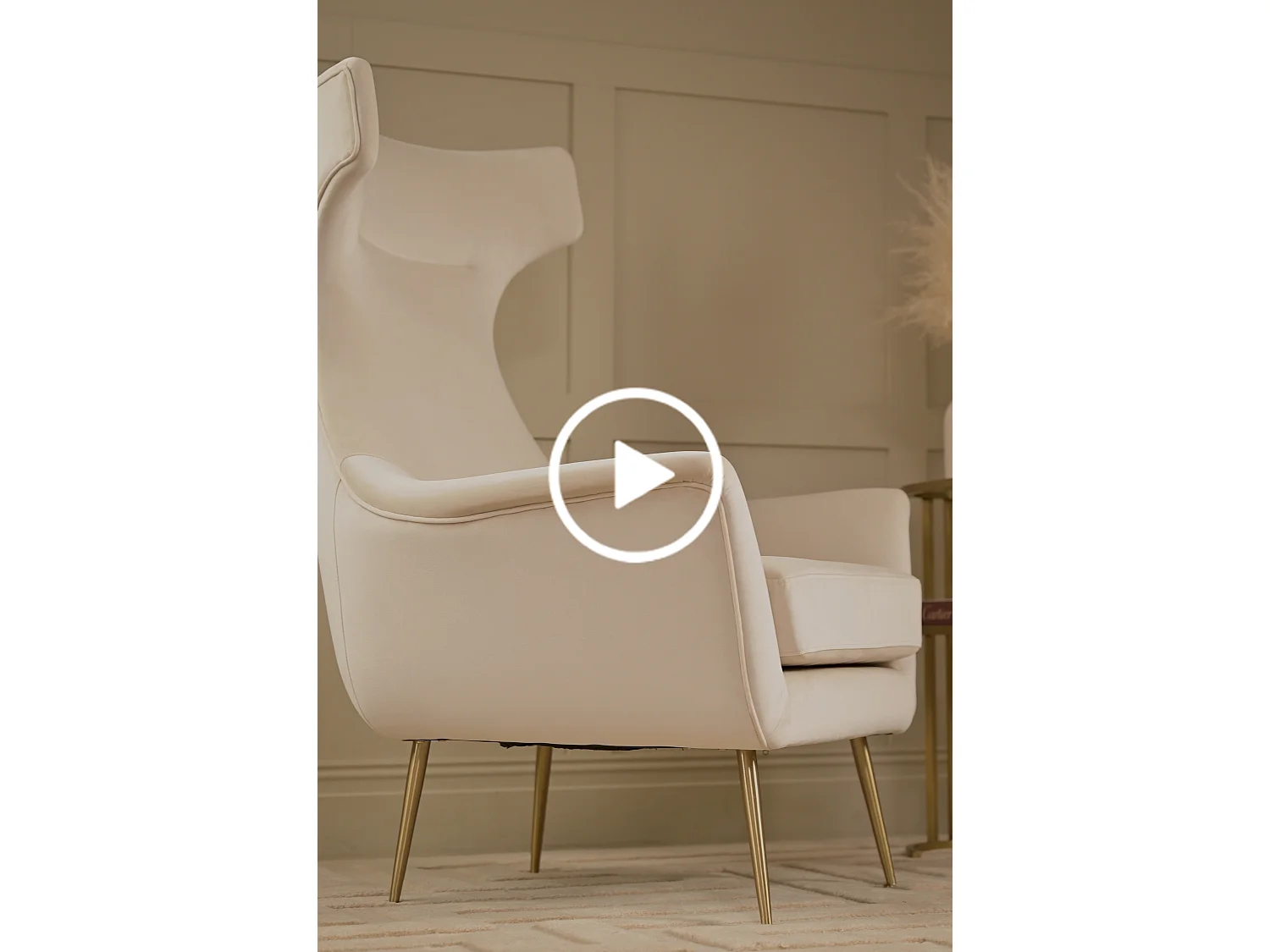 Lulu Armchair Chalk - Sculptural High-Back Velvet Chair with Brushed Brass Legs