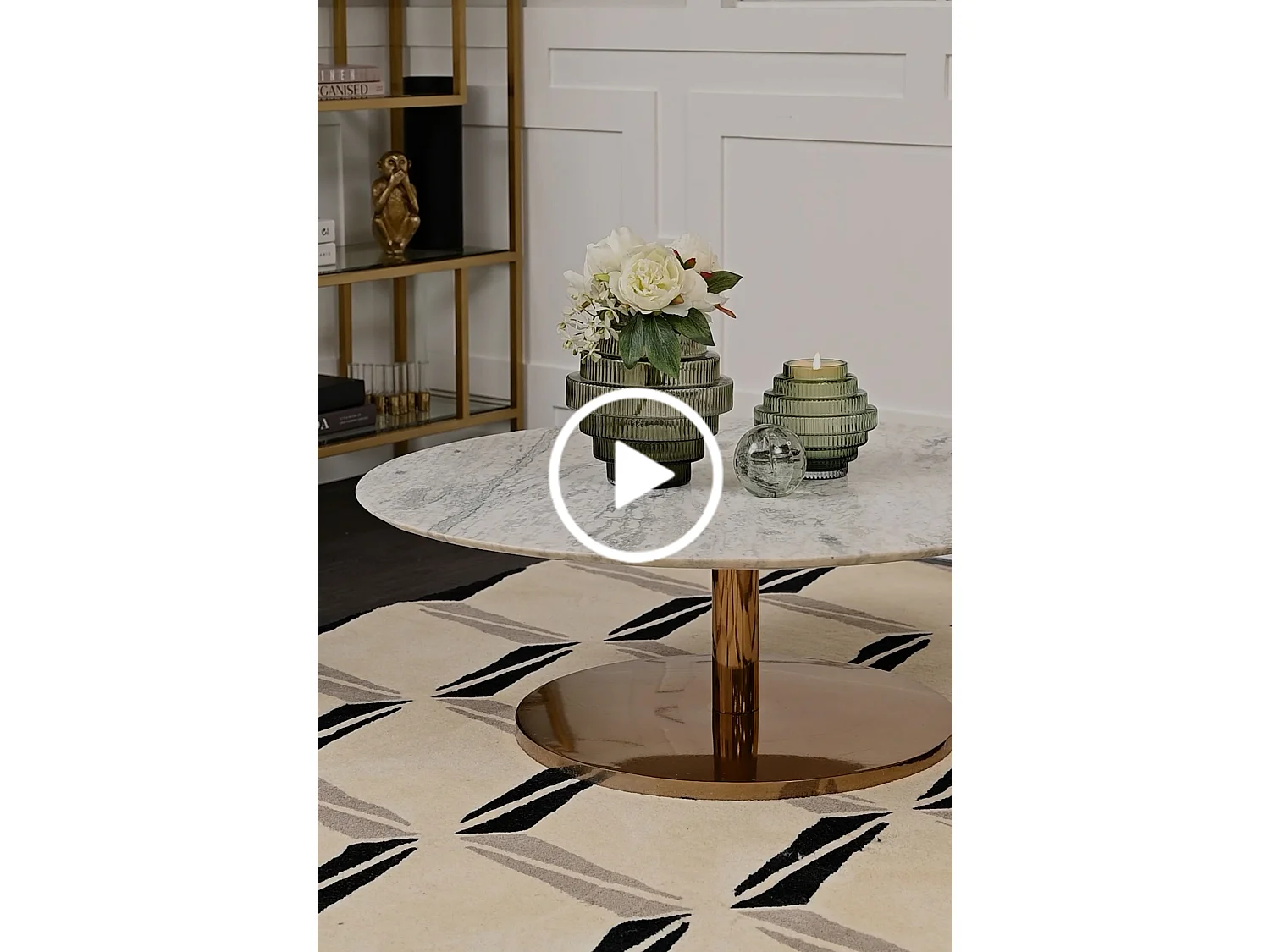 Parker Brass Coffee Table, 100 cm Round, Solid Marble Top and Brass-Finish Spun Aluminium Base