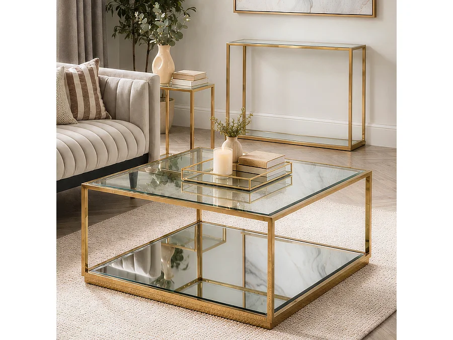 Rippon Brass Square Coffee Table, 90 x 90 x 40 cm