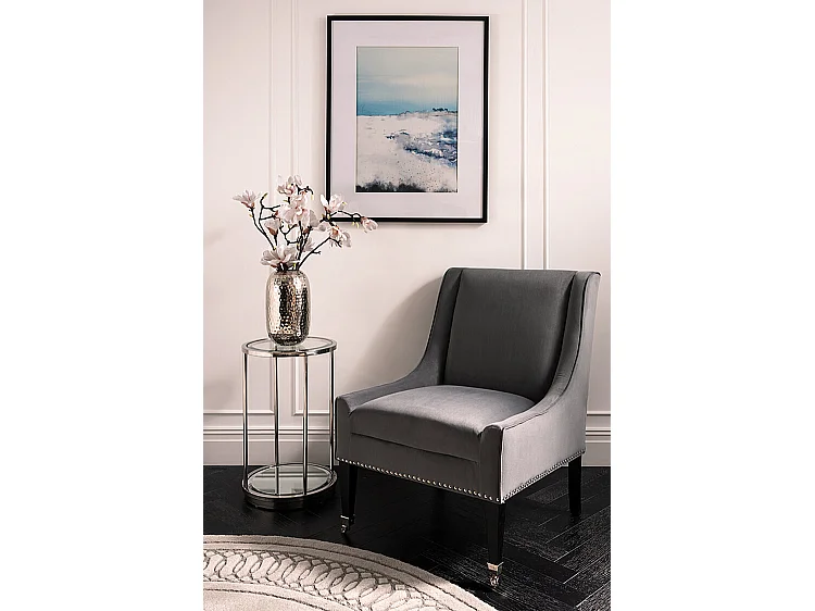 Lauren Lounge Chair Smoke - Velvet Club Chair with Chrome Studs