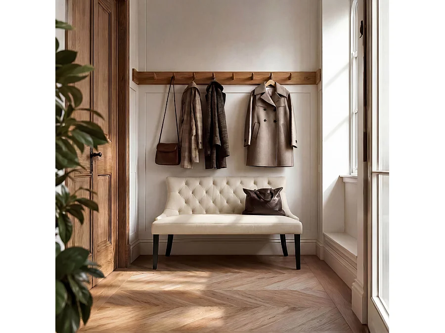 Torino Bench - Cream Faux Leather Upholstery - Black Stained Ash Legs