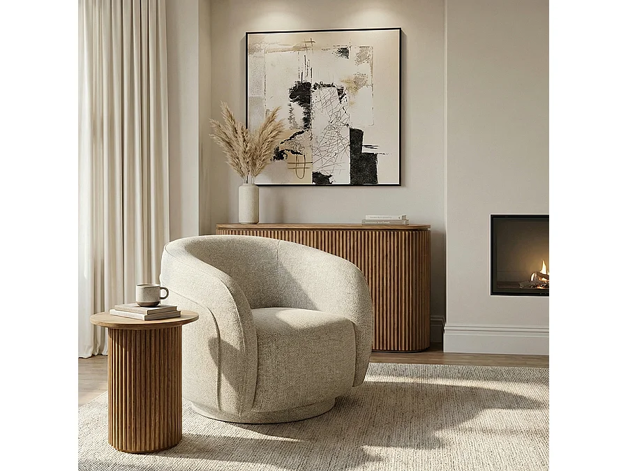 Orla Swivel Tub Armchair - Travertine Chenille, 360° Swivel, Fully Assembled