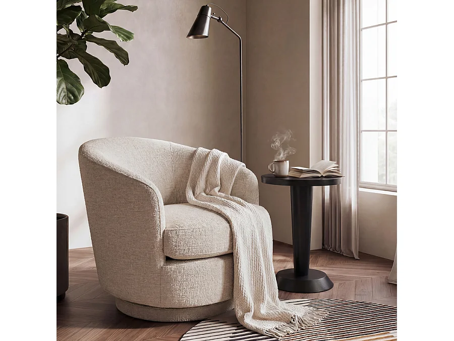 Melville Swivel Lounge Chair - Light Taupe Chenille, Brushed Brass Base