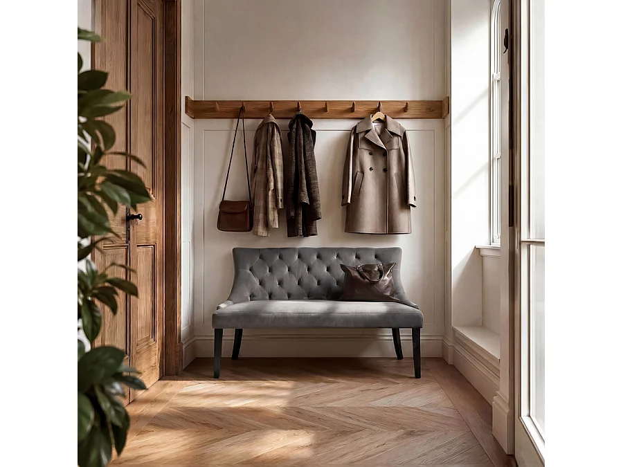 Torino Bench - Smoke Velvet Upholstery - Black Ash Legs