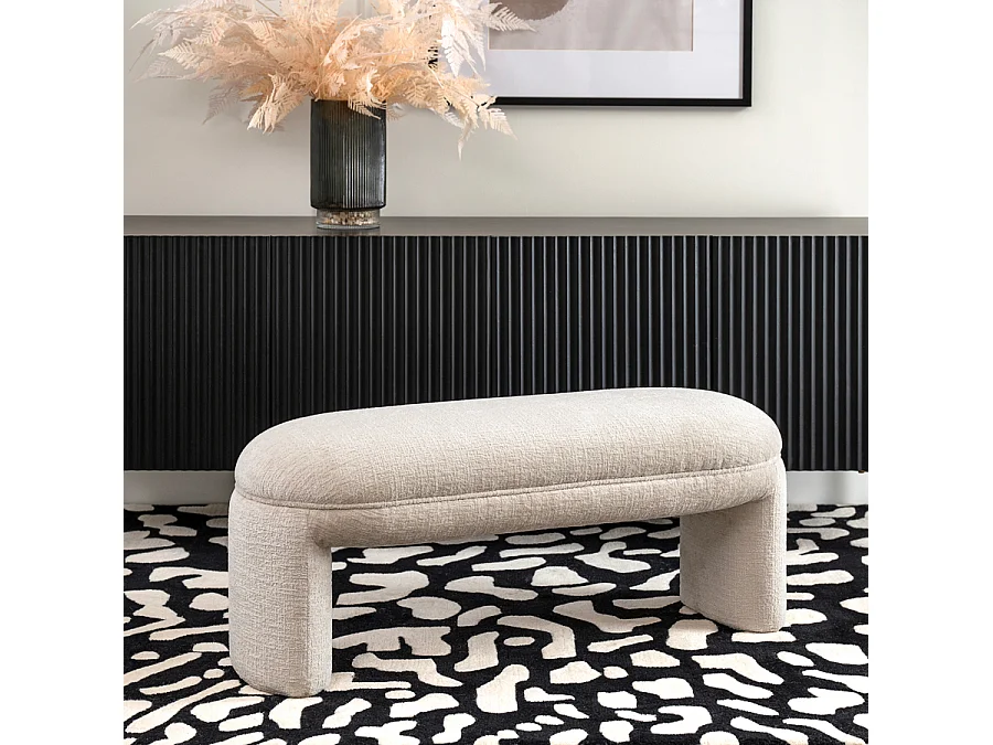 Bolo Bench, Light Taupe Chenille, Two-Leg Rectangular Bench