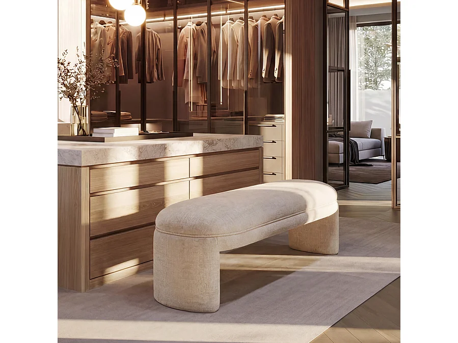 Bolo Bench, Light Taupe Chenille, Two-Leg Rectangular Bench