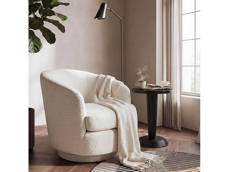 My Furniture Melville Swivel Chair - Ivory chenille lounge chair